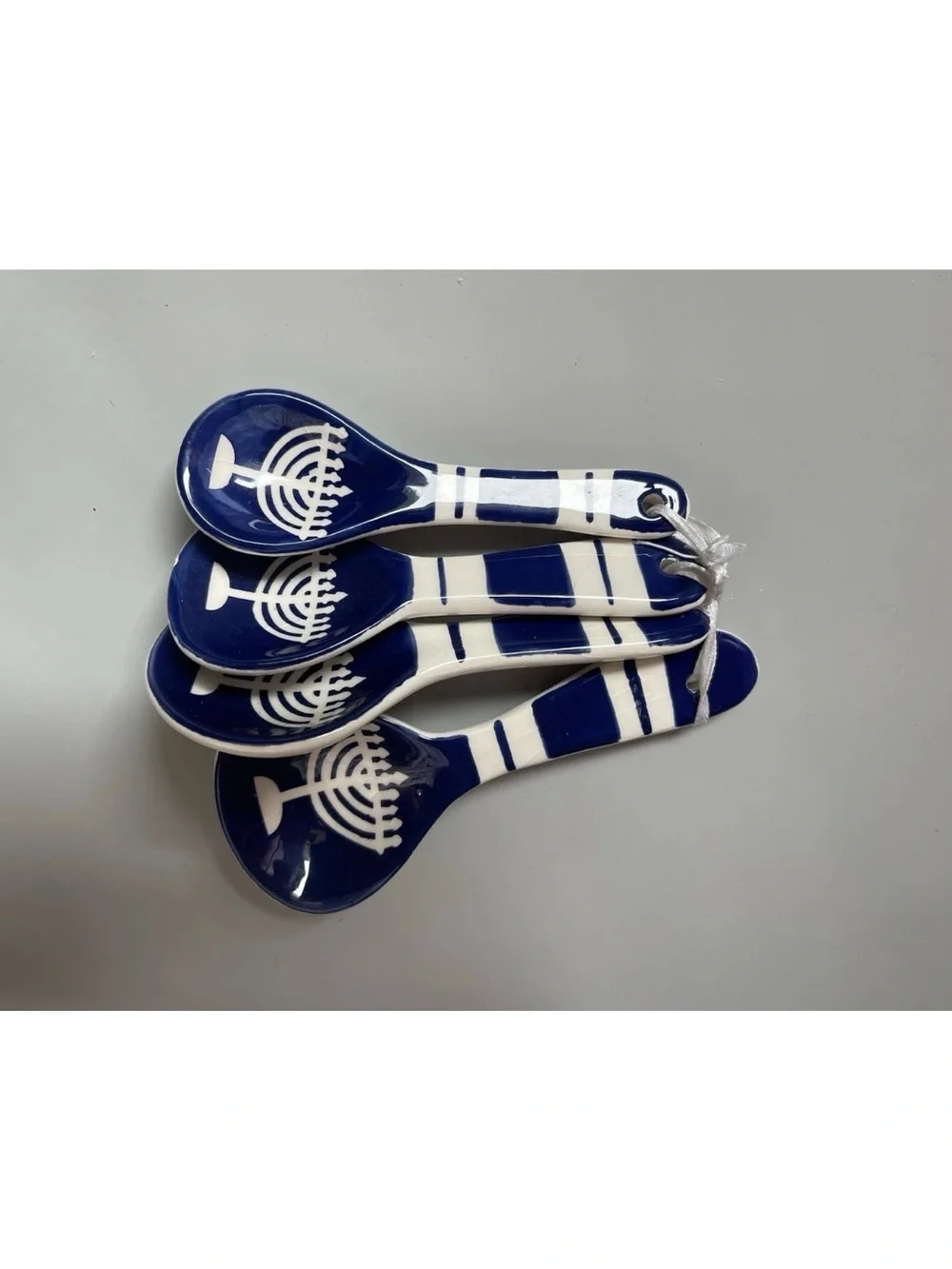 Blue and White Menorah Ceramic Serving Spoons - Set of 4